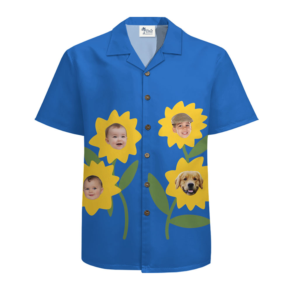 Face Customizable Sunflower Print Shirt Hawaiian Shirt