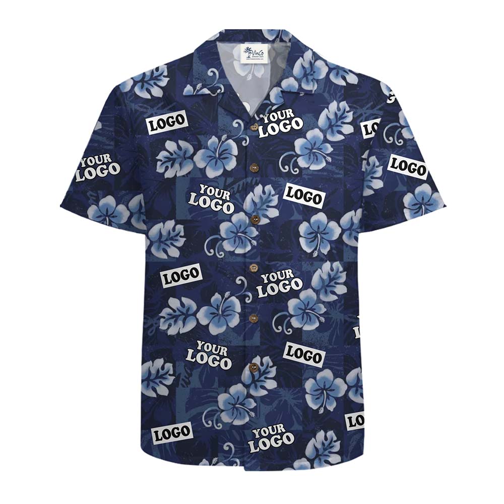Midnight Hibiscus Custom Logo Hawaiian Shirt With Preview