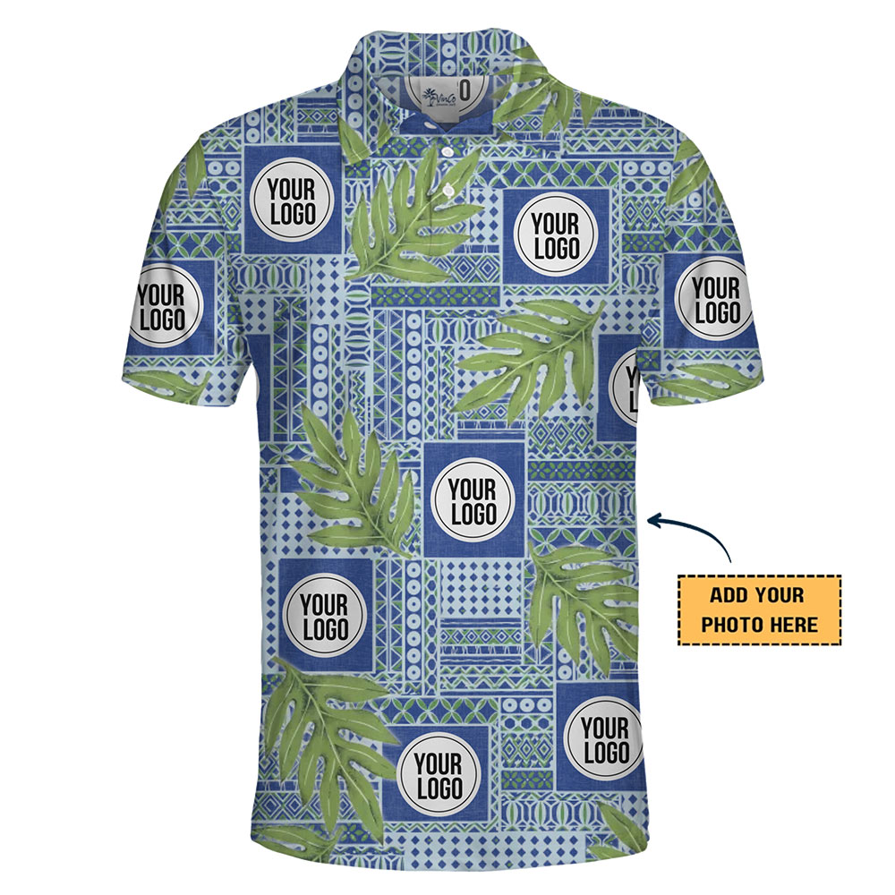 Custom Logo Tropical Leaf Hawaiian Polo Shirt