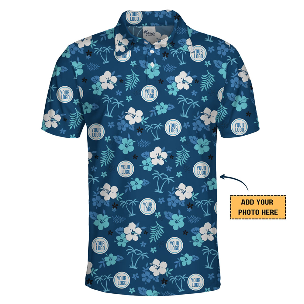Stylish Customizable Logo Polo Shirt with Tropical Details