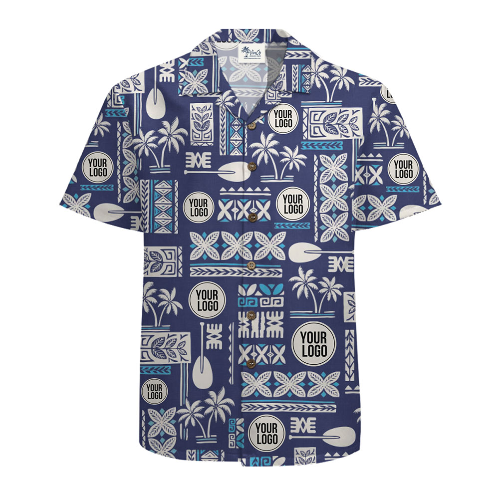 Custom Logo Tribal Palm Tree Hawaiian Shirt Blue