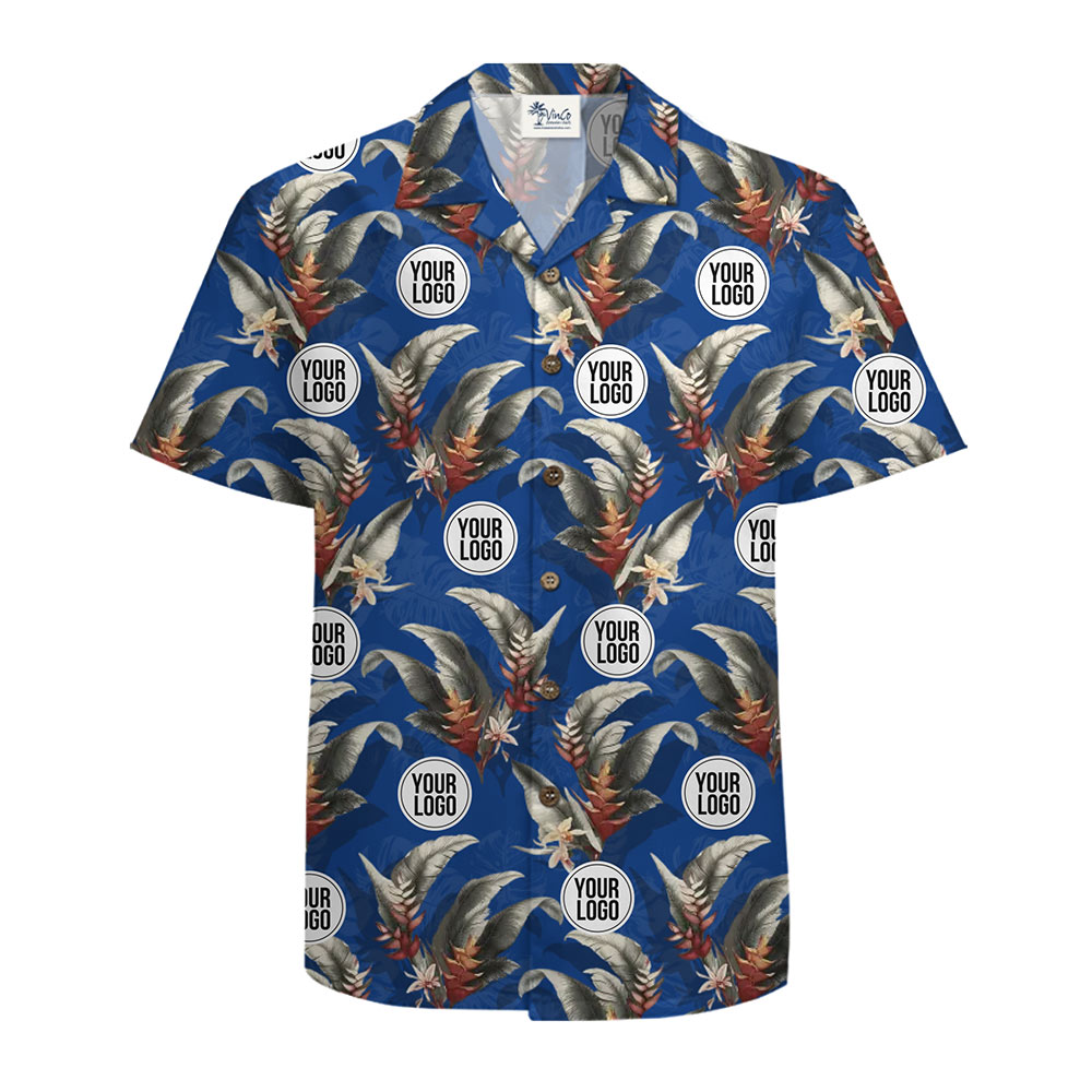 Custom Branded Botanical Aloha Shirt Blue