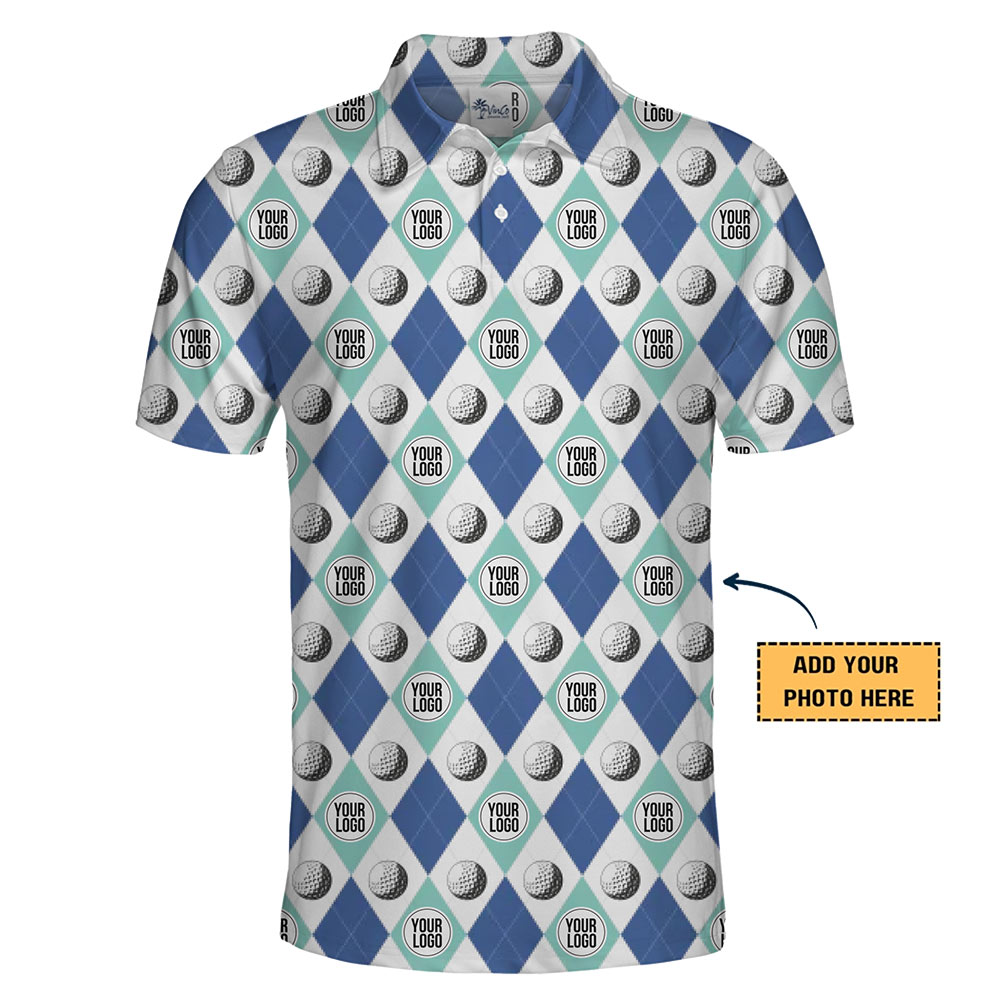 Blue Argyle Golf Ball Polo Shirt Custom Logo