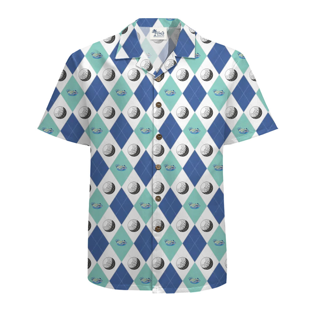 Blue Argyle Golf Ball Hawaiian Shirt Custom Logo