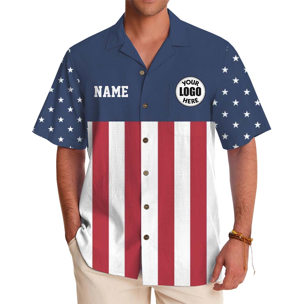 Custom Logo And Text American Flag Button Up Shirt - variant image 1