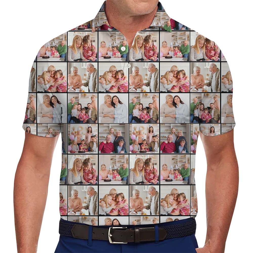 Personalized Memory Collage Collared Polo Shirts With 8 Photos - variant image 1