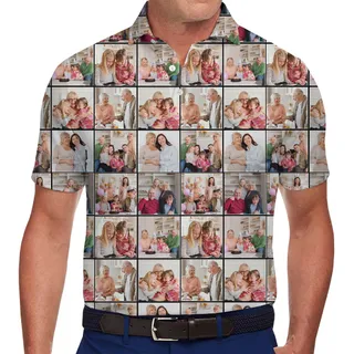 Personalized Memory Collage Collared Polo Shirts With 8 Photos