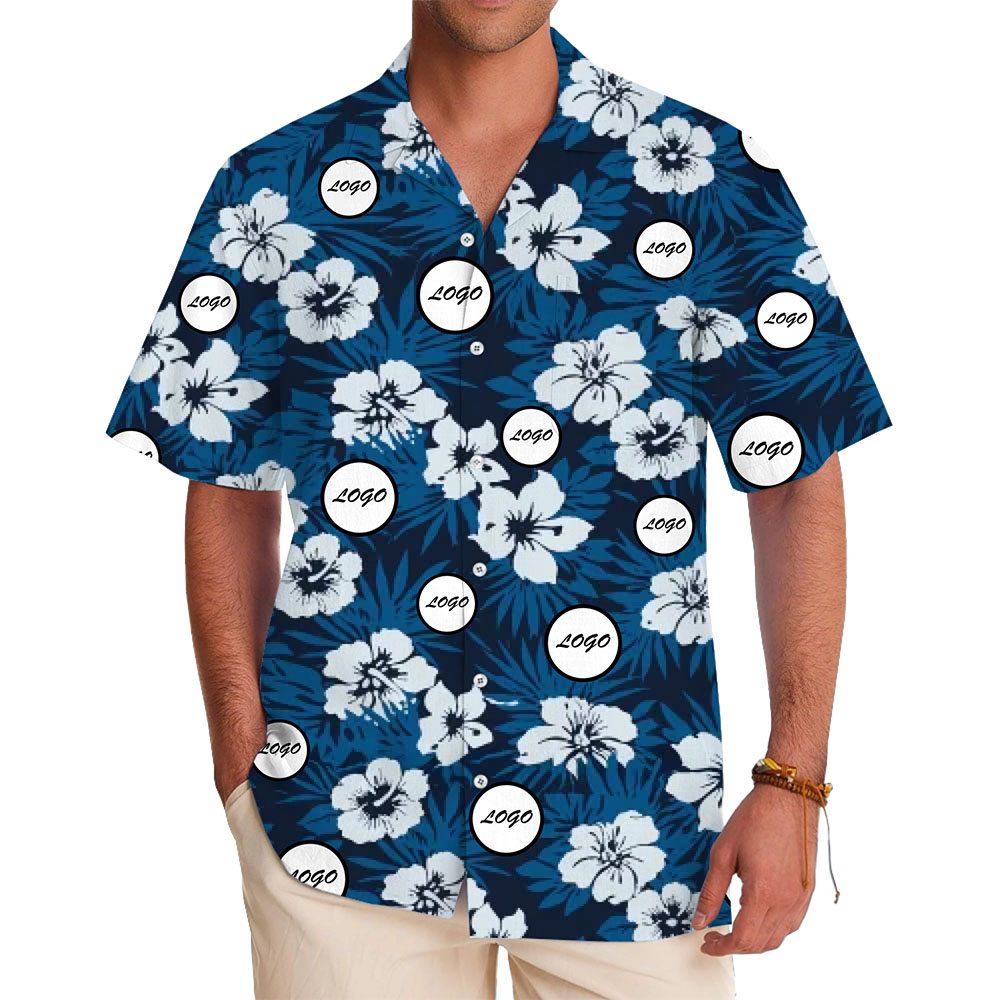 Custom Floral White And Blue Hawaiian Shirt With Live Preview - variant image 1