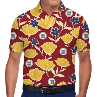 Eye-Catching Customizable Flower Print Polo Shirt with Your Logo