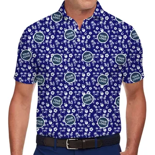 Personalized Polo Shirt Featuring White Tropical Icon Patterns
