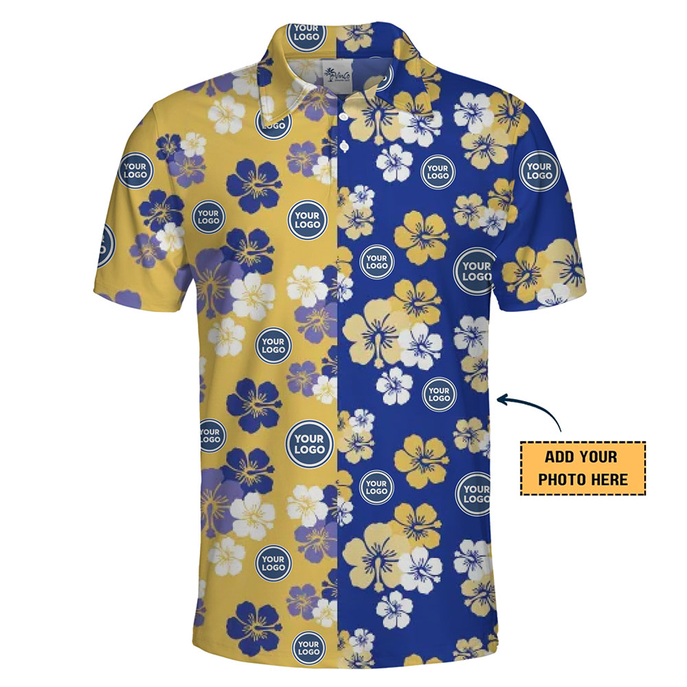 Custom Polo Shirt with Bright Floral Design and Logo