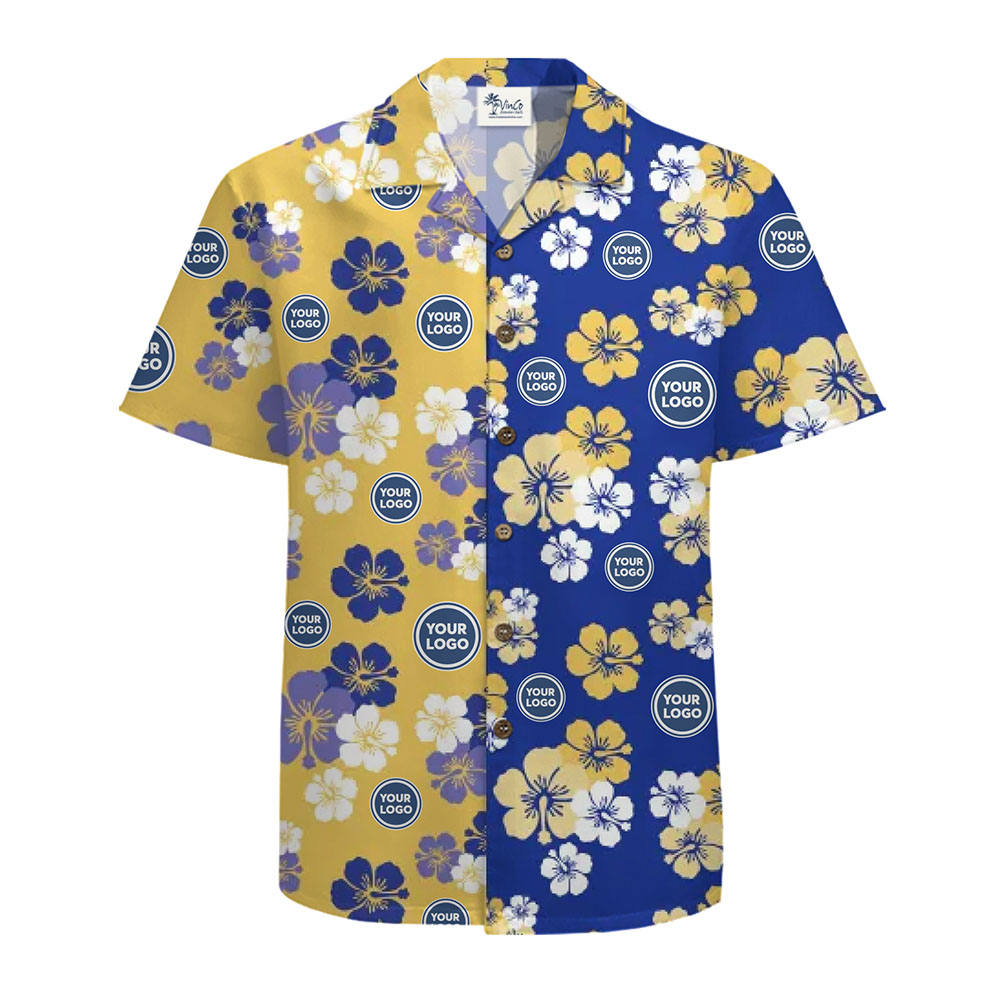 Unique Customizable Hibiscus Print Shirt with Logo Placement
