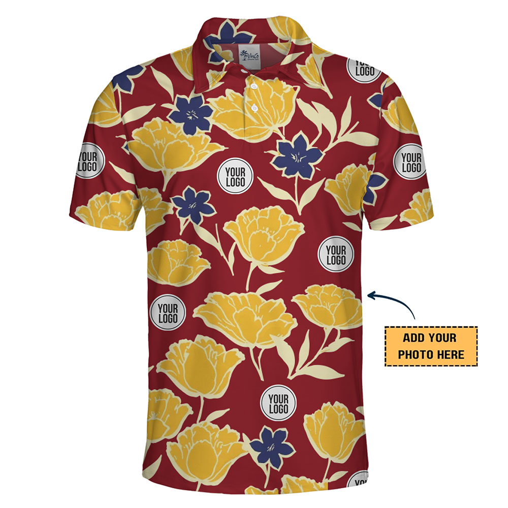 Eye-Catching Customizable Flower Print Polo Shirt with Your Logo