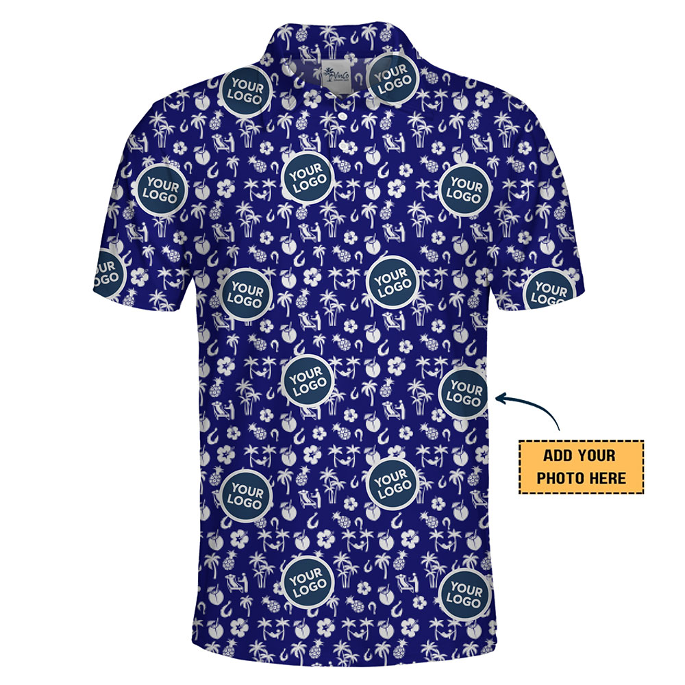 Personalized Polo Shirt Featuring White Tropical Icon Patterns