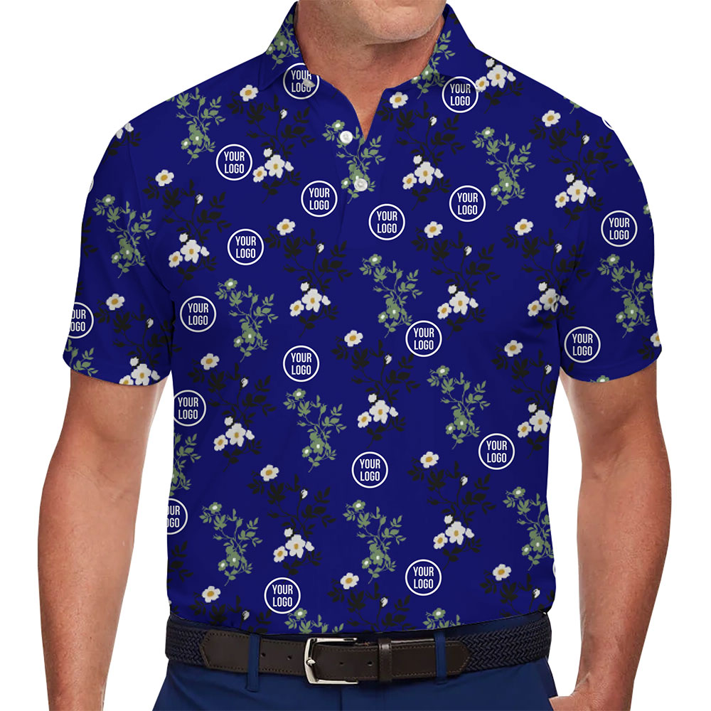 Custom Royal Blue Floral Polo Shirt with Personalized Logo - variant image 1