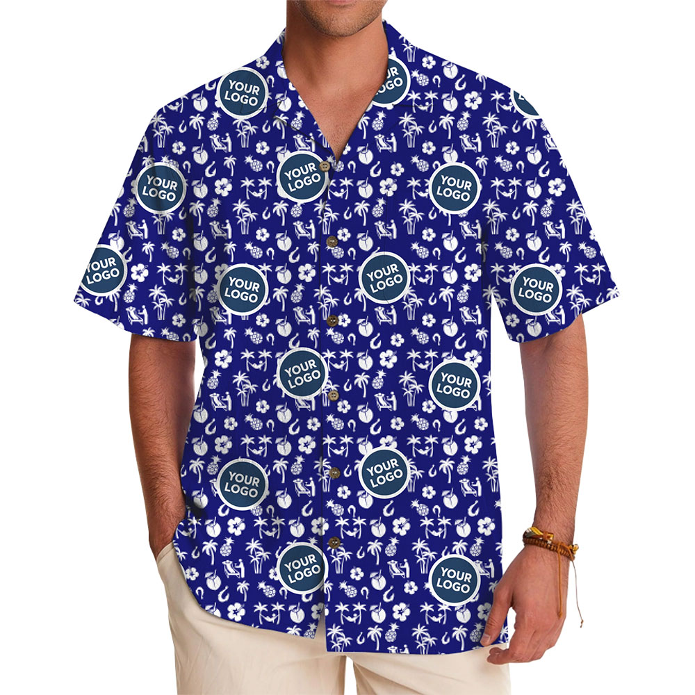 Vibrant Blue Hawaiian Shirt with Personalized Logo for Promotions - variant image 1