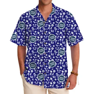 Vibrant Blue Hawaiian Shirt with Personalized Logo for Promotions