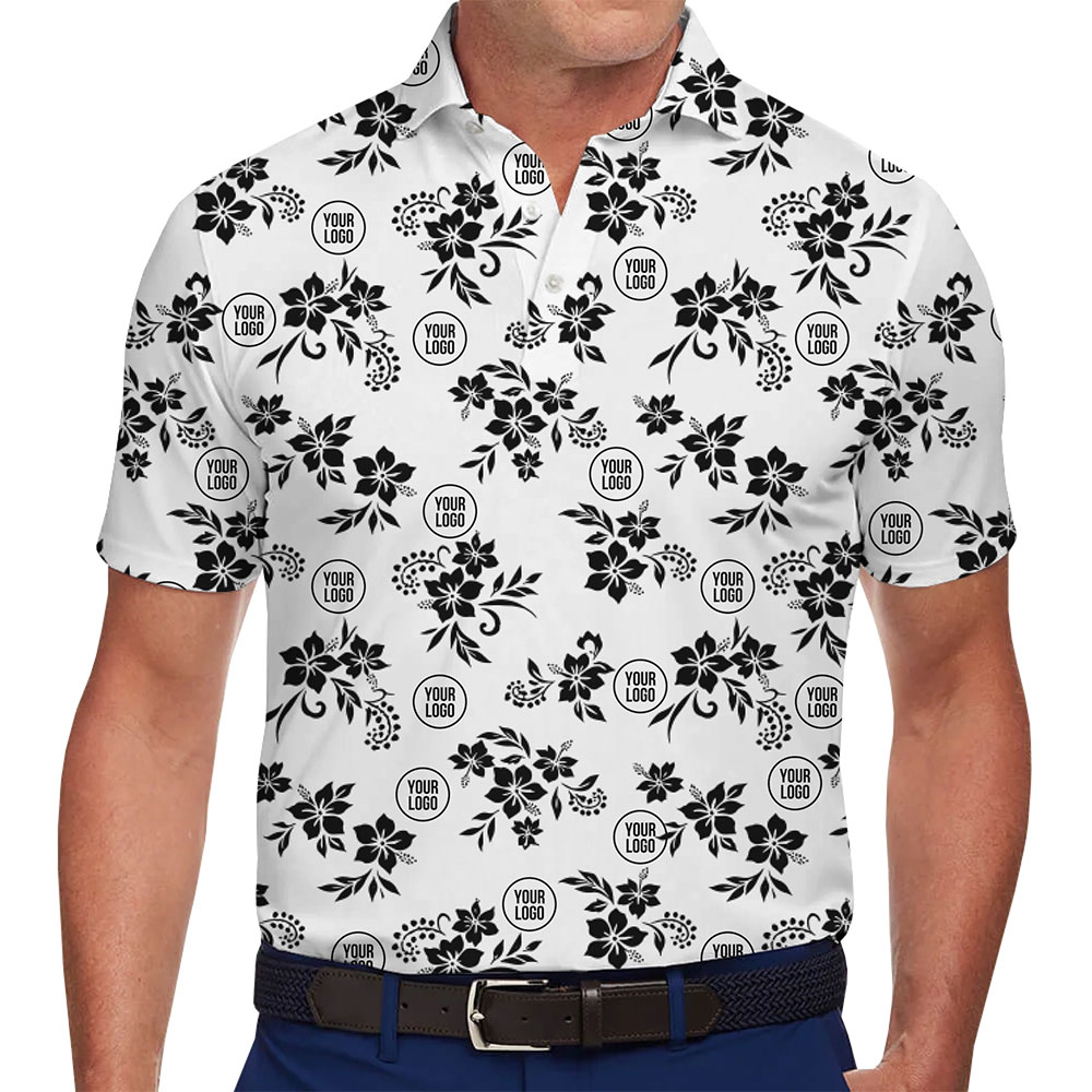 Personalized Polo Shirt with Stylish Monochrome Flower Design - variant image 1