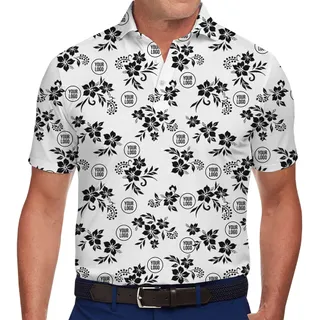 Personalized Polo Shirt with Stylish Monochrome Flower Design