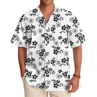Monochrome Flower Hawaiian Shirt with Custom Branding Options