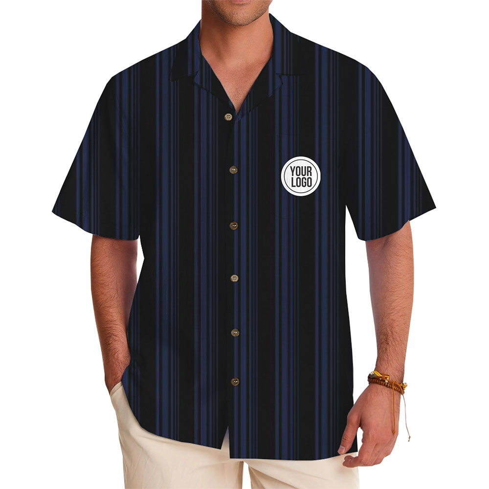 Classic Striped Hawaiian Shirt with Custom Business Logo Design - variant image 1