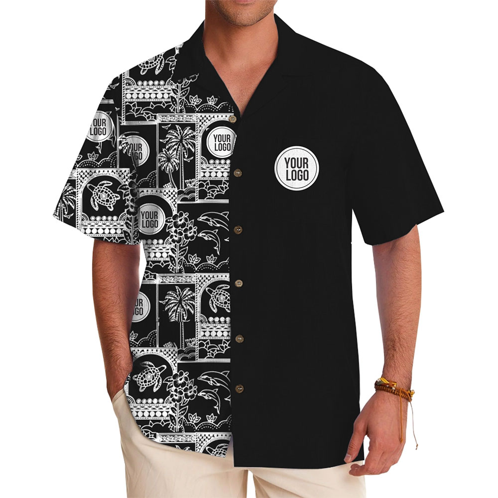 Custom Logo Hawaiian Shirt with Unique Two-Tone Tropical Design - variant image 1