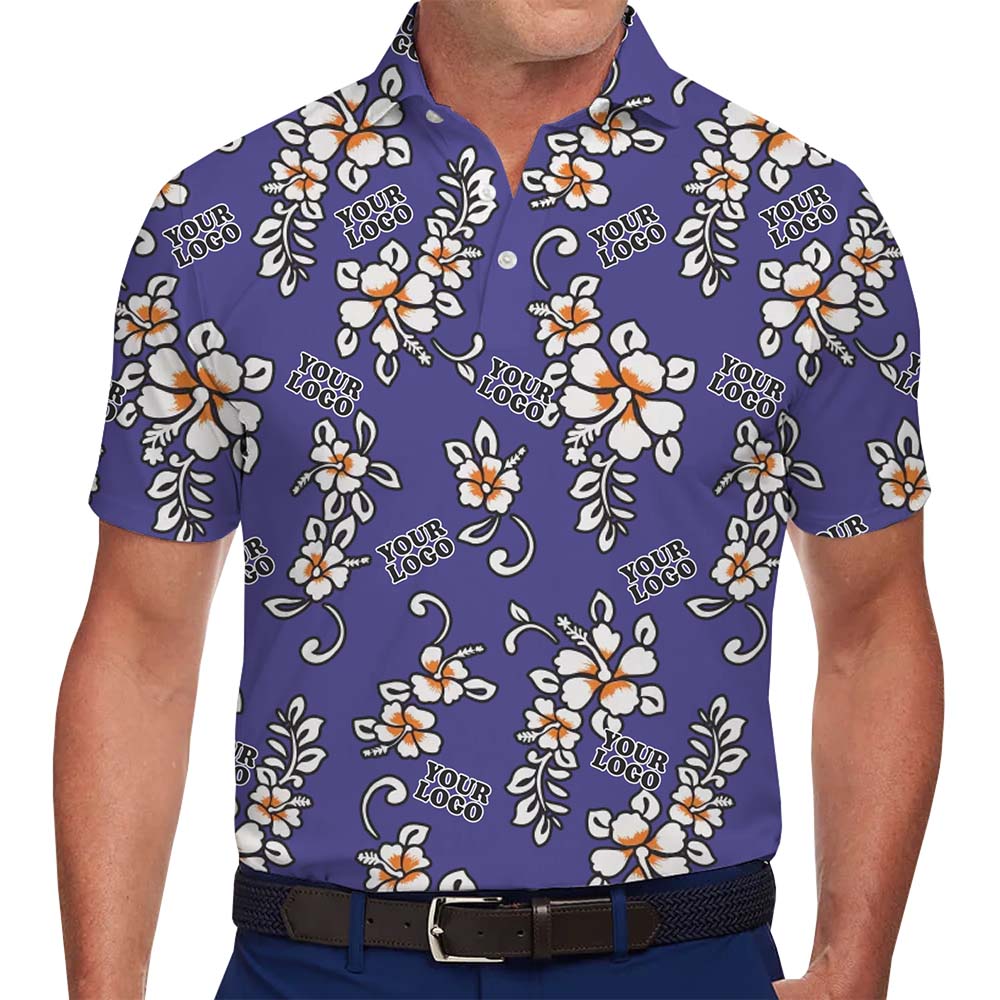 Elegant Custom Logo Floral Collared Polo Shirt - variant image 1