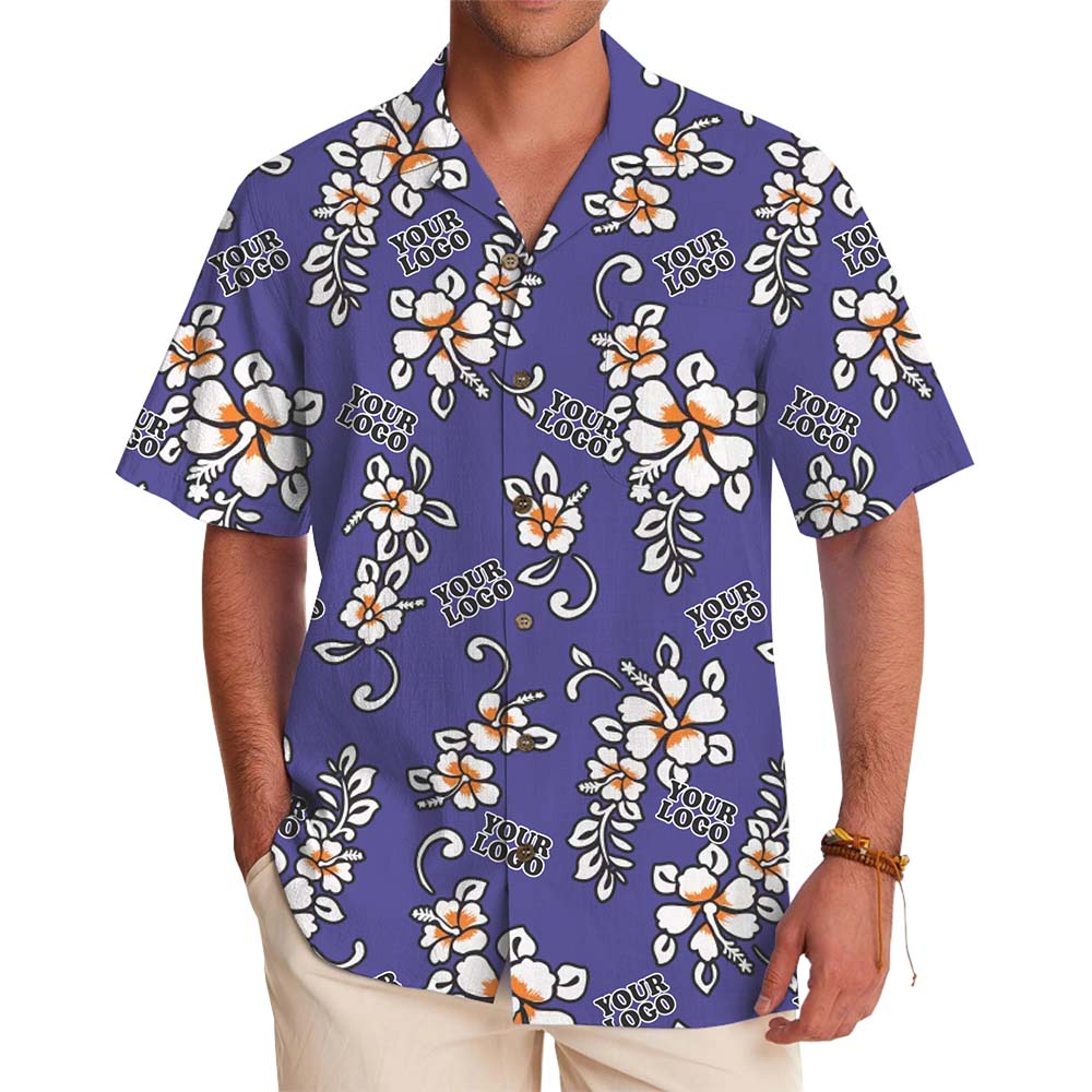 Royal Hibiscus Custom Logo Hawaiian Shirt With Preview - variant image 1