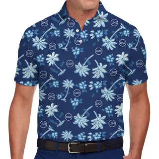 Custom Navy Blue Aloha Golf Shirts With Logo