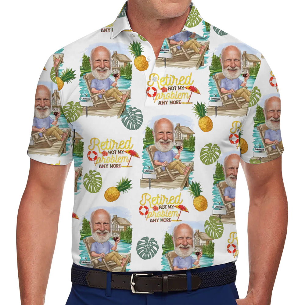 Customizable Face Retirement Party Polo Shirt with Tropical Vibes - variant image 1