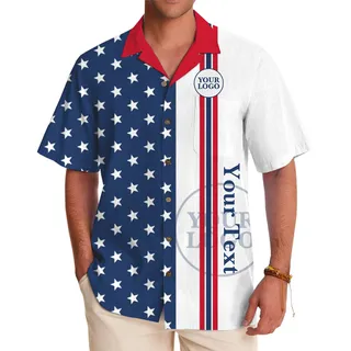 Custom American Flag Hawaiian Shirt with Logo And Text