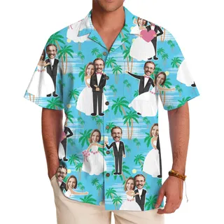 Unique Hawaiian Wedding Aloha Shirts With Couple Faces