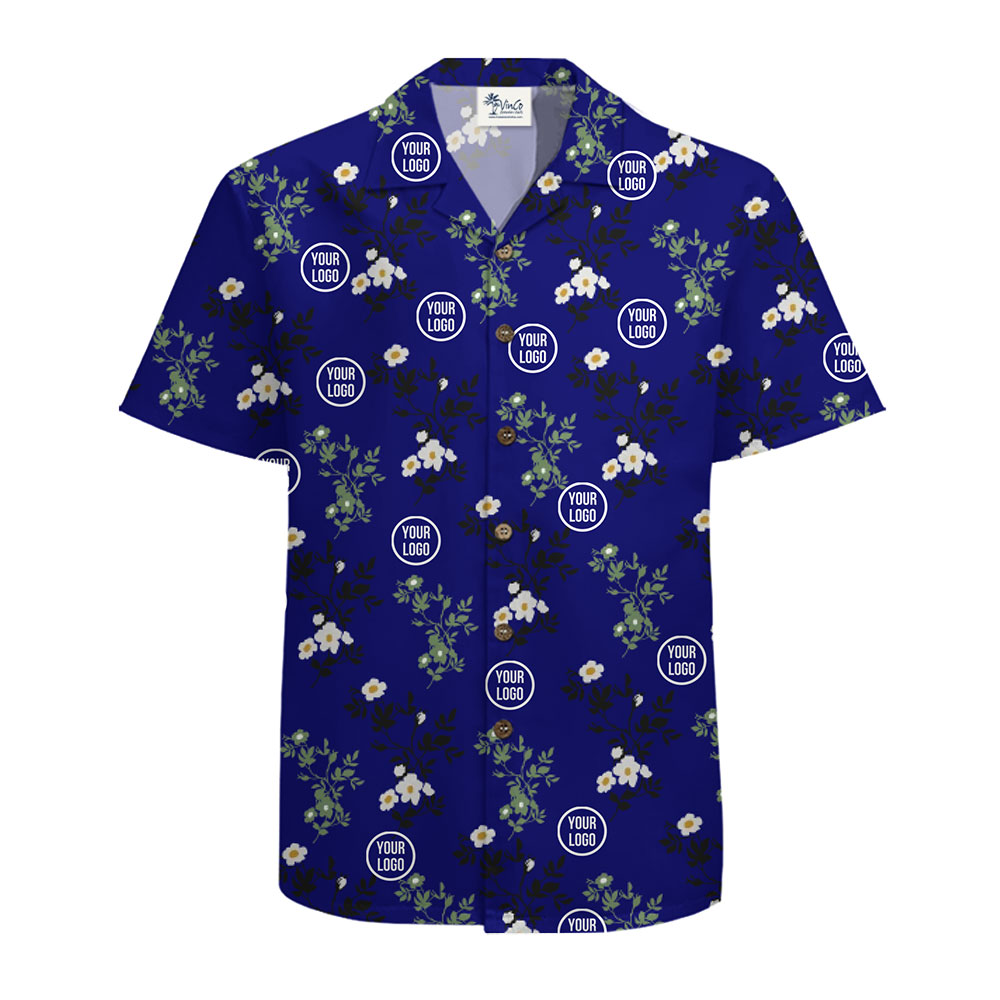 Custom Royal Blue Floral Hawaiian Shirt with Personalized Logo