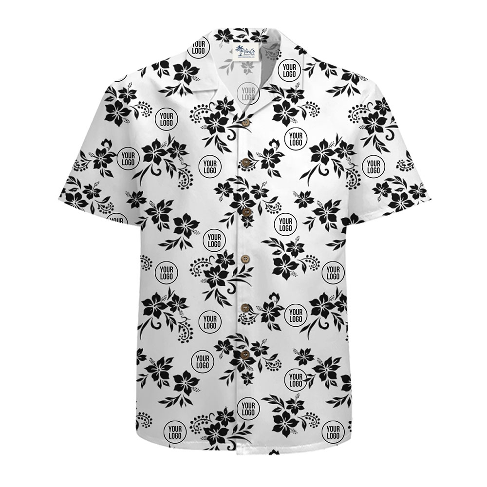Monochrome Flower Hawaiian Shirt with Custom Branding Options