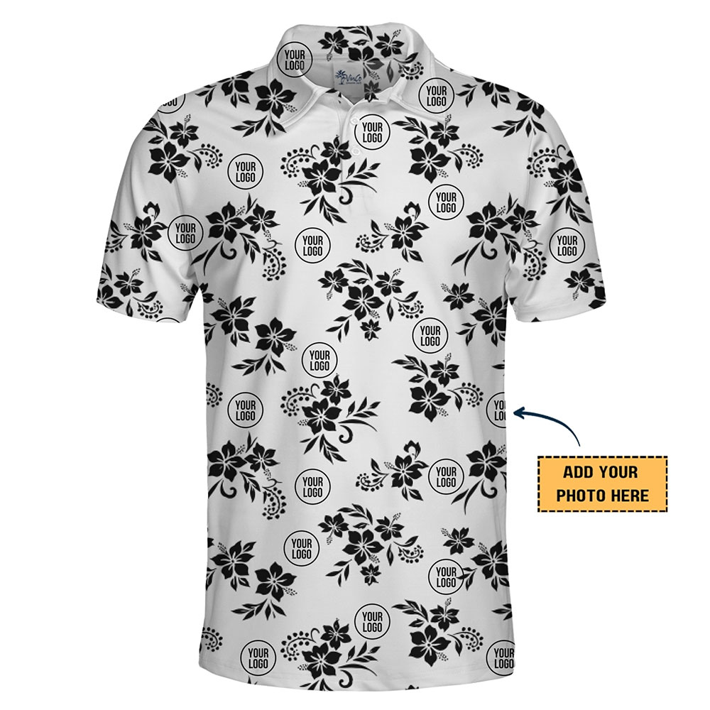 Personalized Polo Shirt with Stylish Monochrome Flower Design