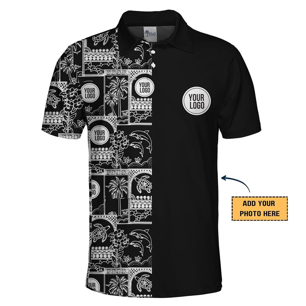 Custom Logo Polo Shirt with Unique Two-Tone Tropical Design