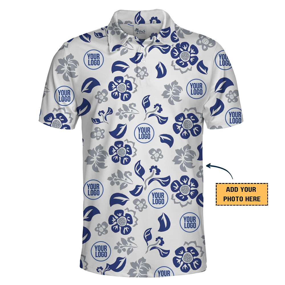Customize Stylish Floral Pattern Polo Shirt With Logo