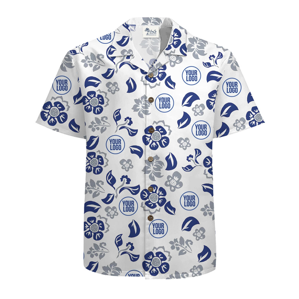 Elegant Custom Floral Print Hawaiian Shirt With Logo For Team