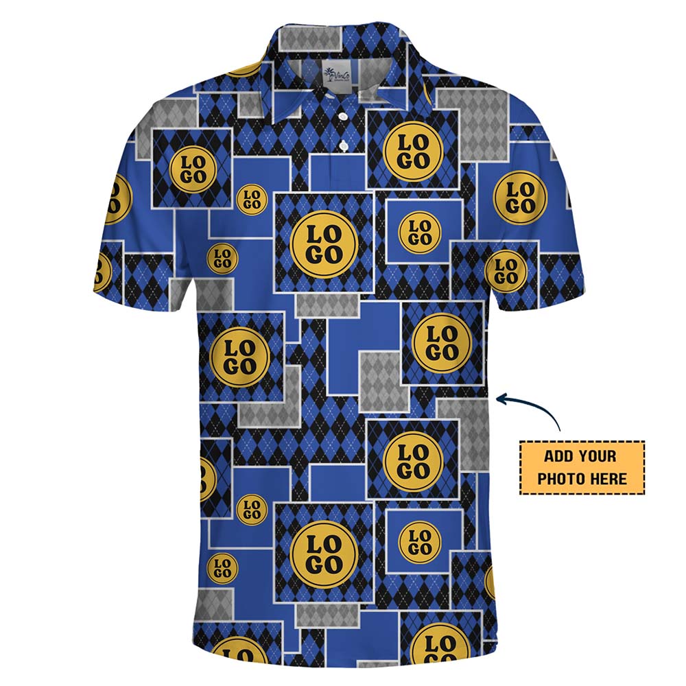 Geometric Custom Logo Print Collared Polo Shirts