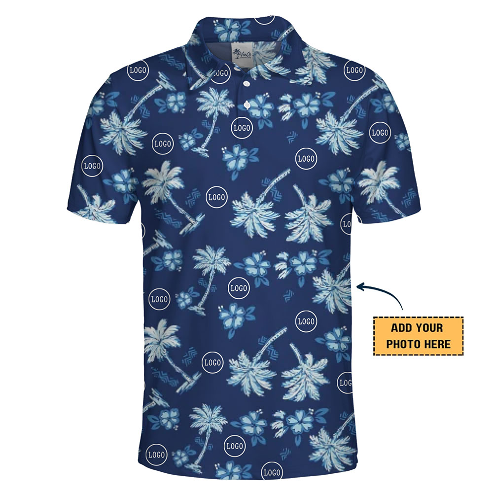 Custom Navy Blue Aloha Golf Shirts With Logo