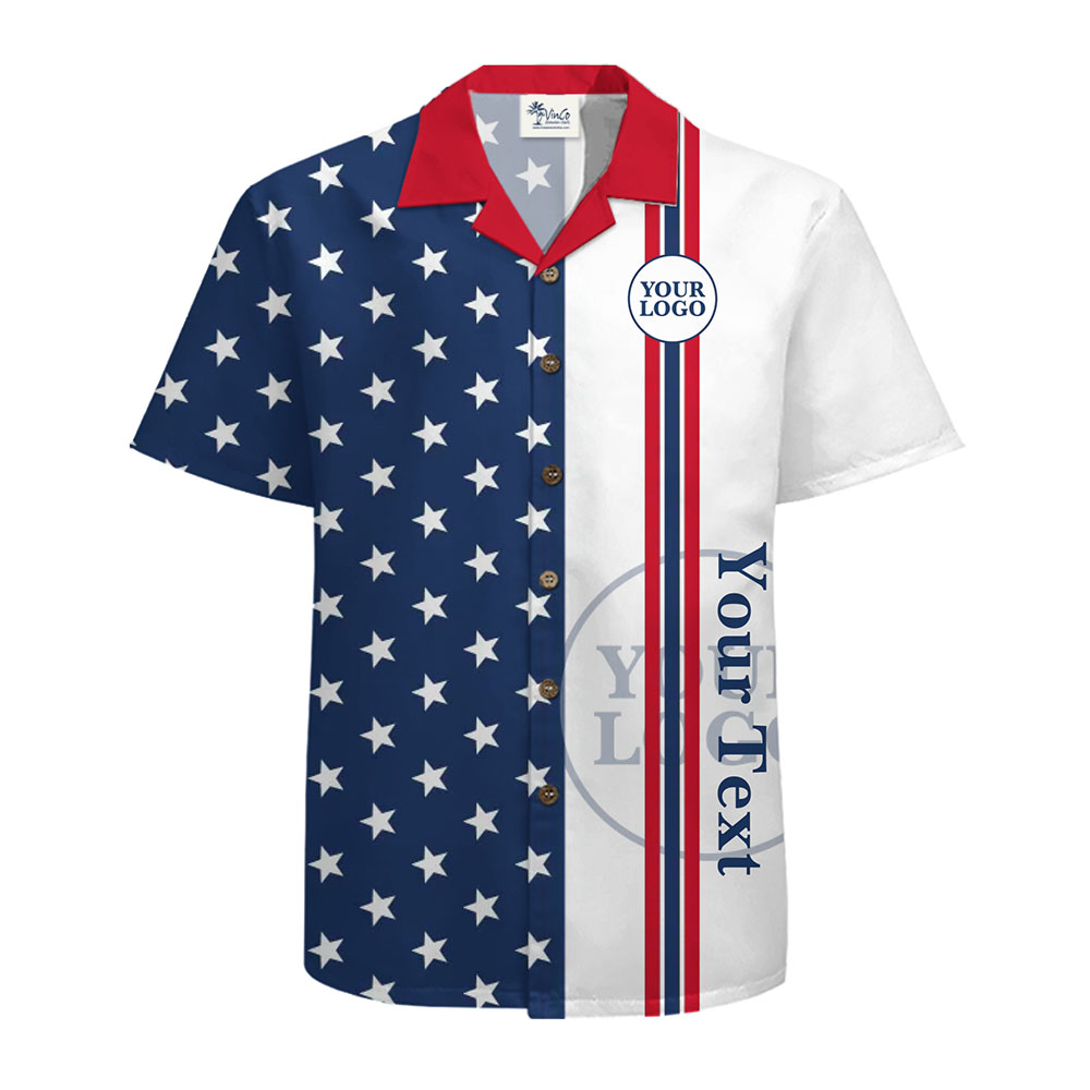Custom American Flag Hawaiian Shirt with Logo And Text