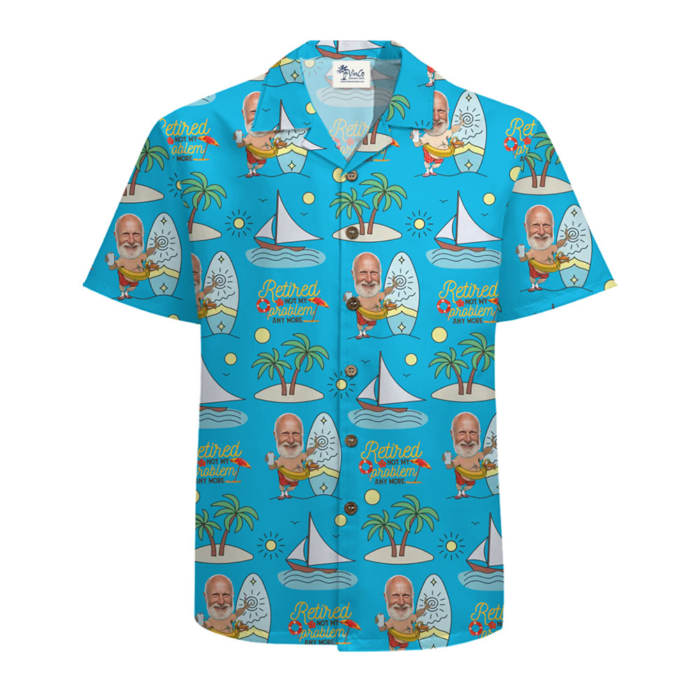 Custom Face Retirement Shirt with Beach and Surf Theme