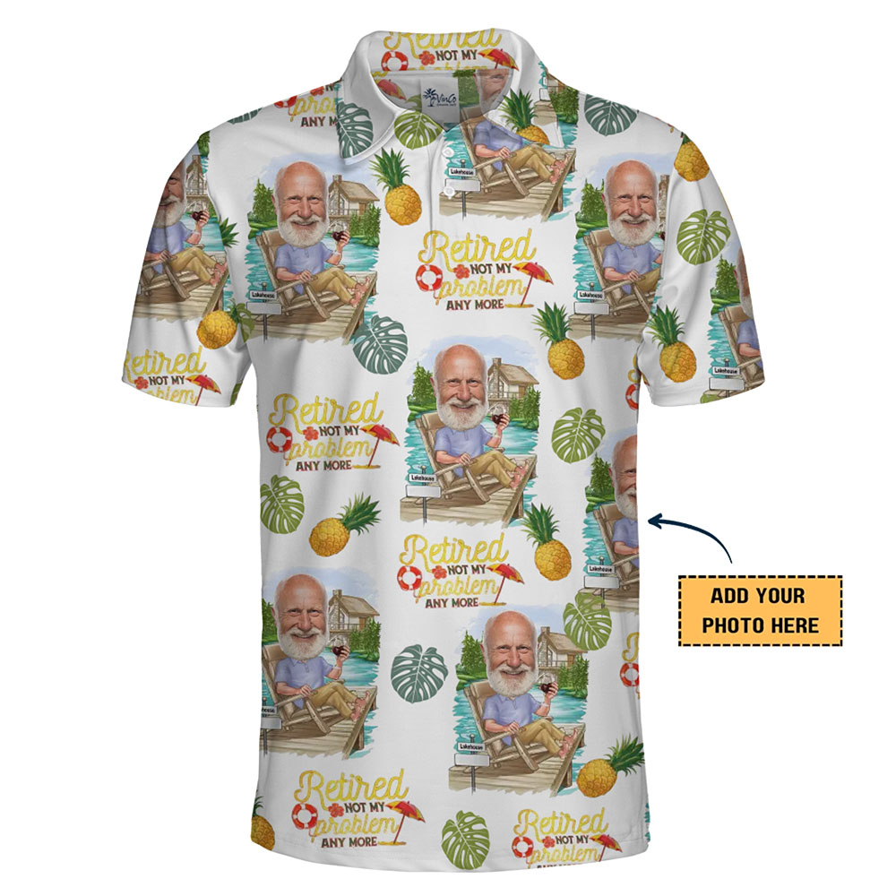 Customizable Face Retirement Party Polo Shirt with Tropical Vibes