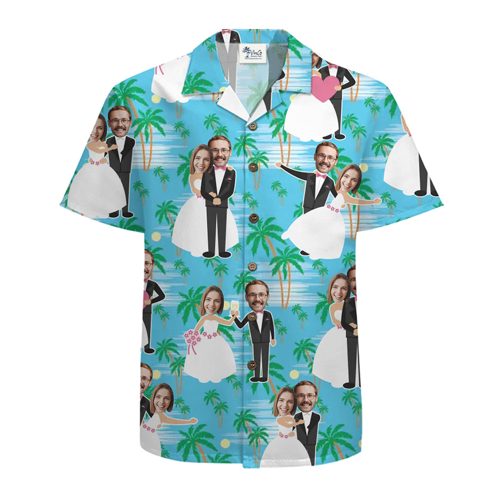 Unique Hawaiian Wedding Aloha Shirts With Couple Faces