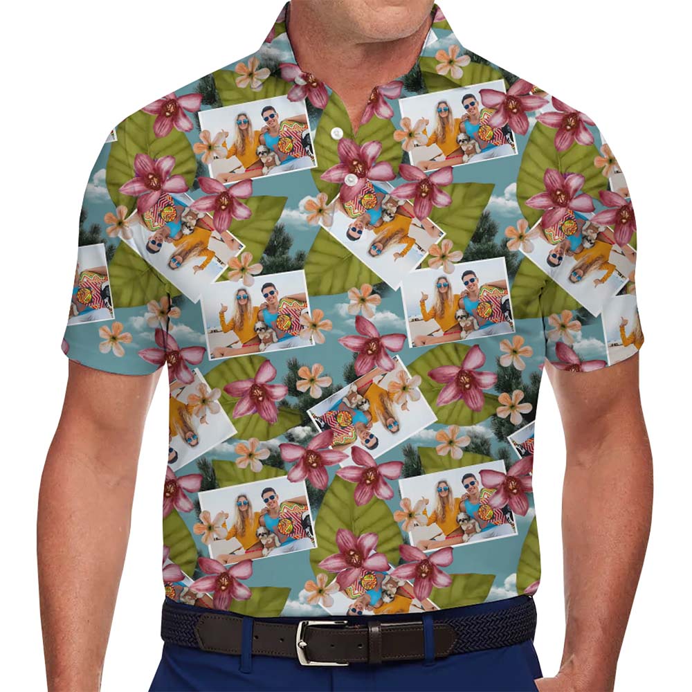 Aloha Floral Polo Shirt With Personalized Photos No Minimum - variant image 1