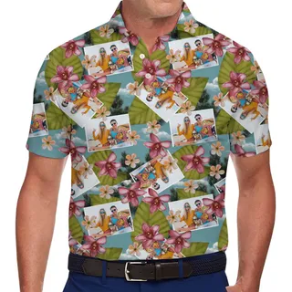 Aloha Floral Polo Shirt With Personalized Photos No Minimum