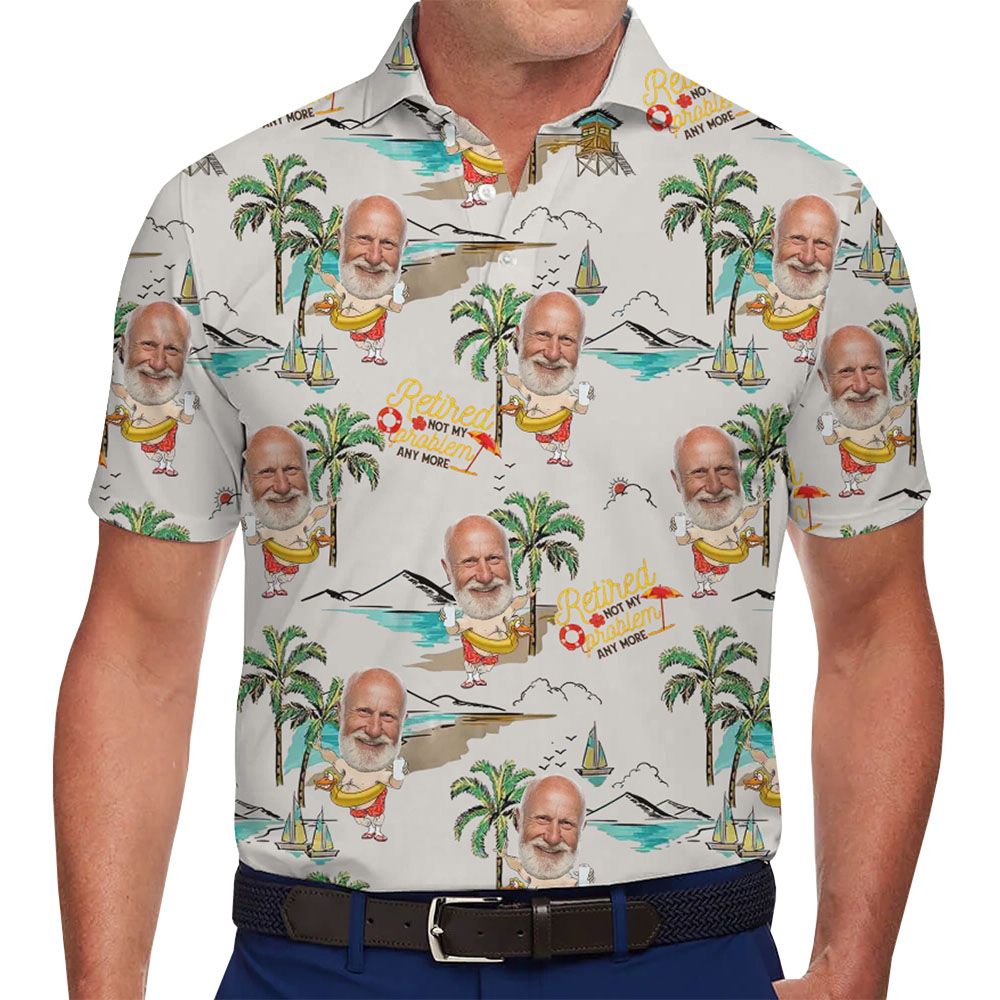 Personalized Retirement Paradise Theme Polo Shirt With Face - variant image 1