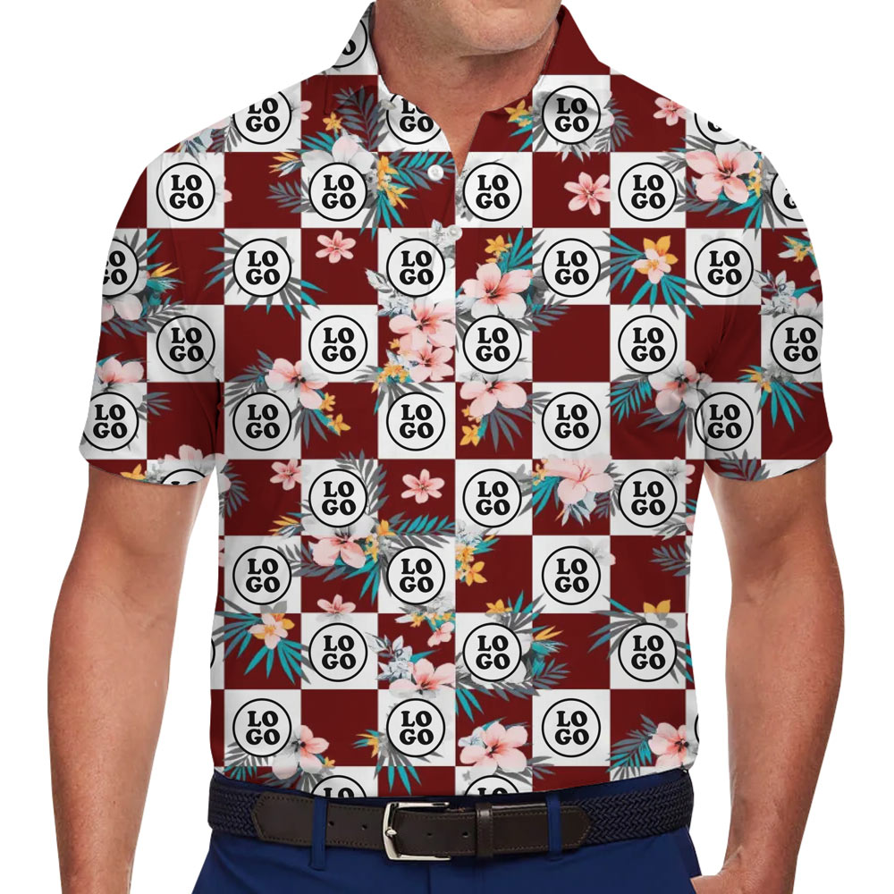 Floral Checkerboard Patterns Custom Logo Polo Shirt - variant image 1