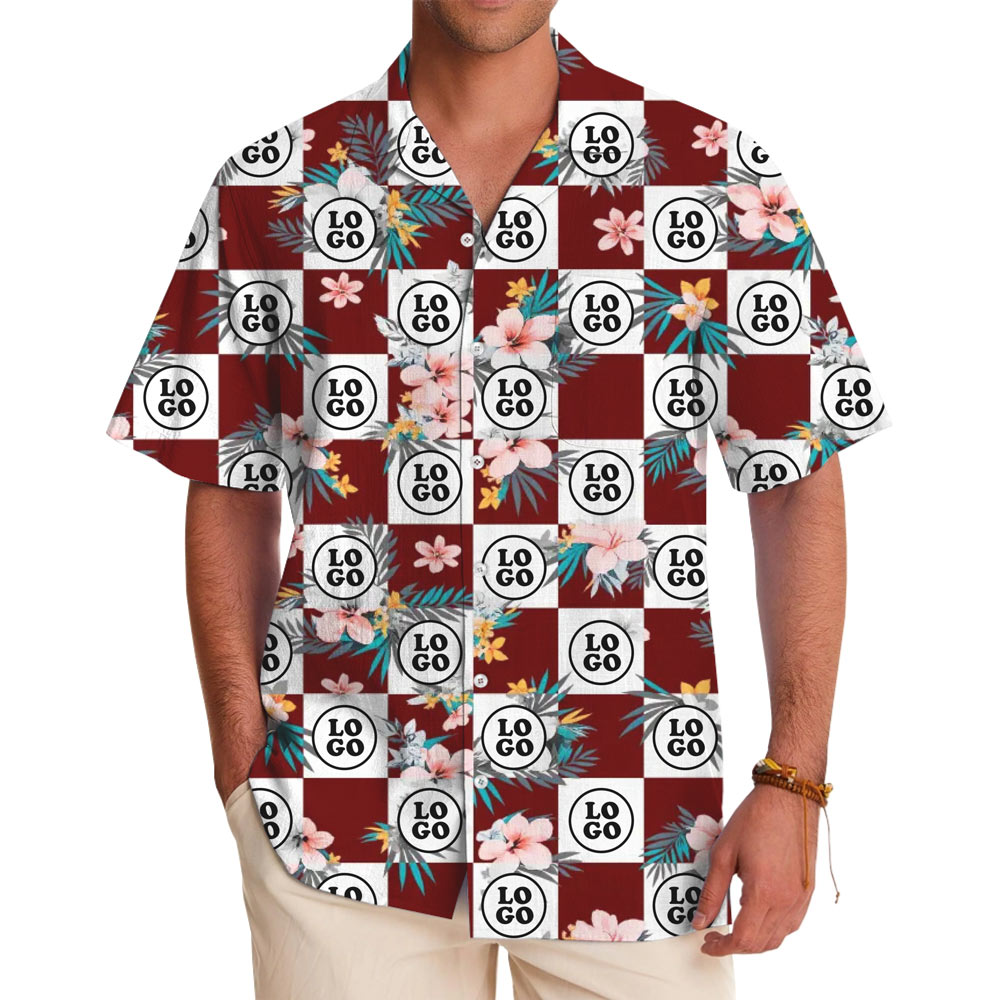 Custom Logo Checkerboard Floral Pattern Hawaiian Shirt - variant image 1