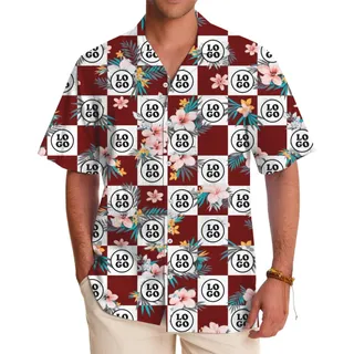 Custom Logo Checkerboard Floral Pattern Hawaiian Shirt